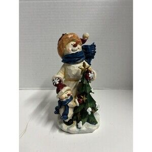 Snowman With Snow Child Resin Freestanding Winter Decor
